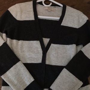 LOFT Charcoal and Light Grey striped long cardigan